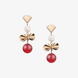 Gold Bow Pearl Earrings